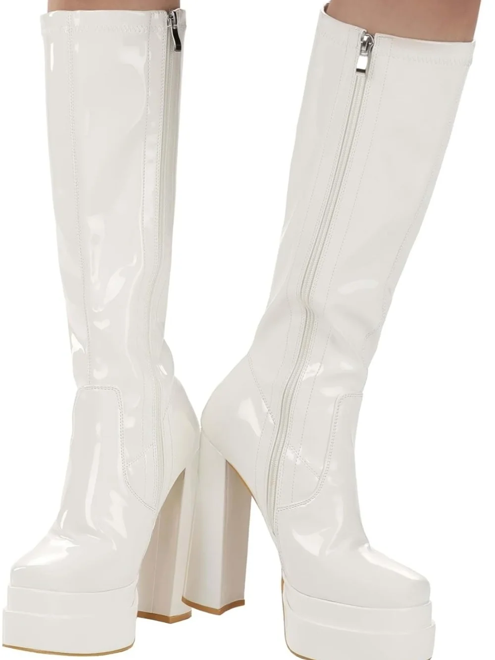 White Patent Platform Knee-High Womens Boots